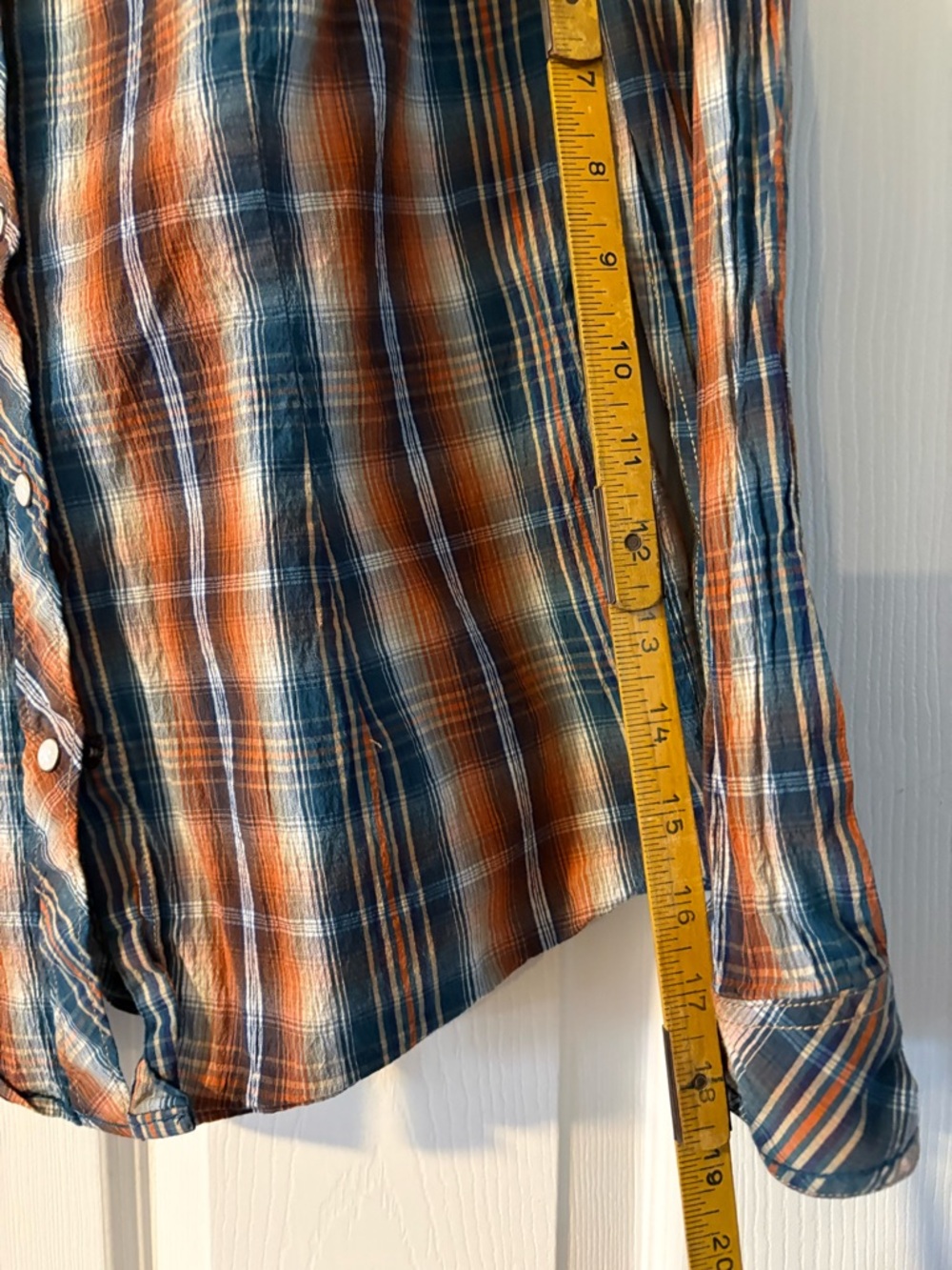 VTG Women's Plaid Western Snap Shirt in Rust and Teal - Picture 7 of 10